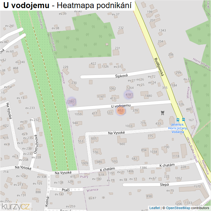 Mapa U vodojemu - Firmy v ulici.