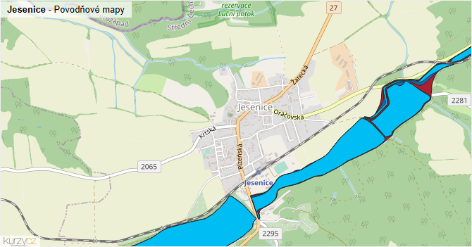 Jesenice - záplavové mapy stoleté vody