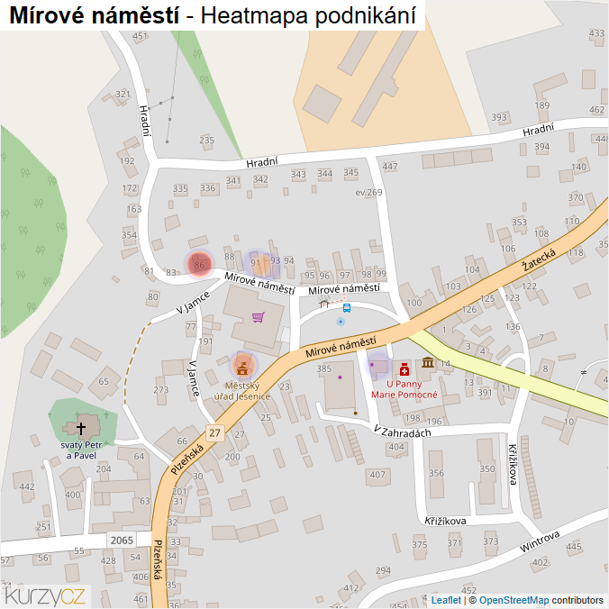 Mapa Mírové náměstí - Firmy v ulici.