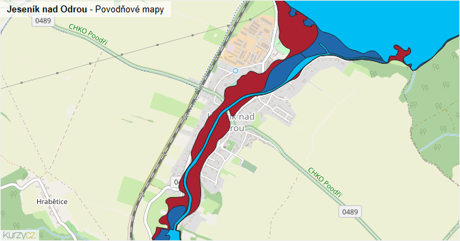 Jeseník nad Odrou - záplavové mapy stoleté vody