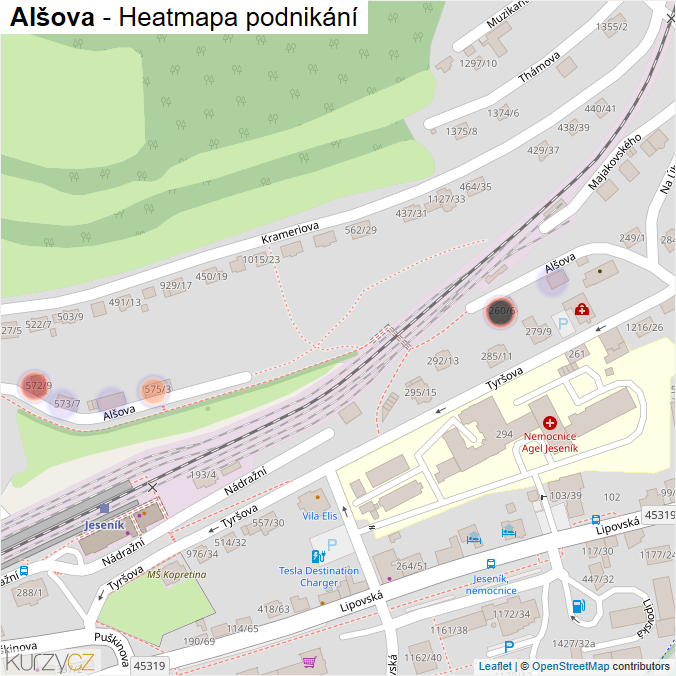 Mapa Alšova - Firmy v ulici.