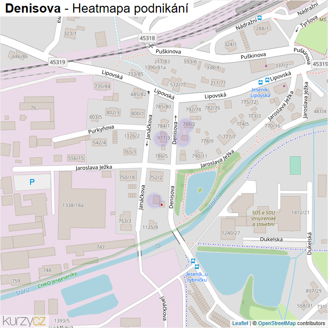 Mapa Denisova - Firmy v ulici.