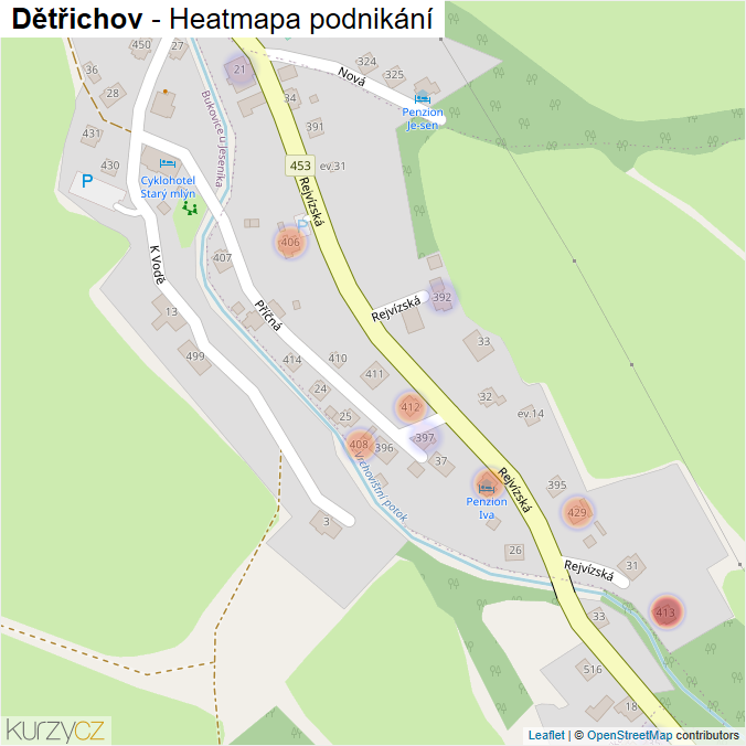 Mapa Dětřichov - Firmy v části obce.