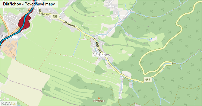 Dětřichov - záplavové mapy stoleté vody