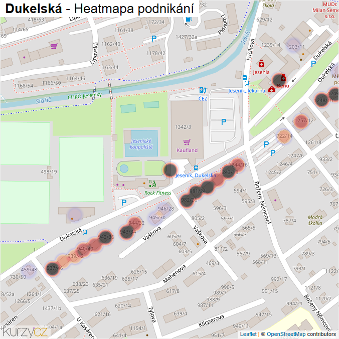 Mapa Dukelská - Firmy v ulici.