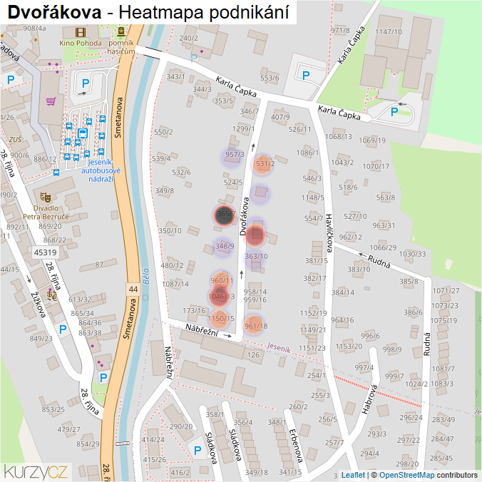 Mapa Dvořákova - Firmy v ulici.