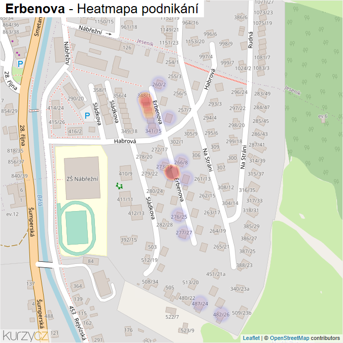 Mapa Erbenova - Firmy v ulici.