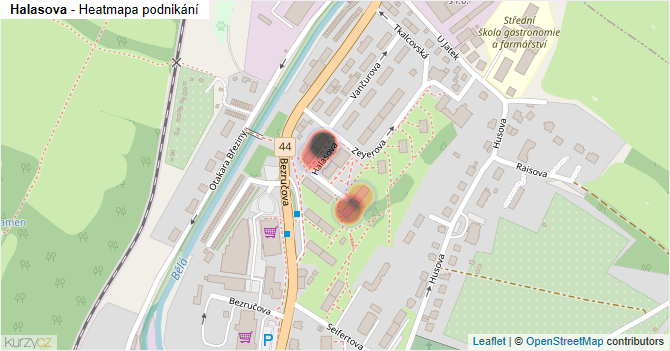 Halasova - mapa podnikání