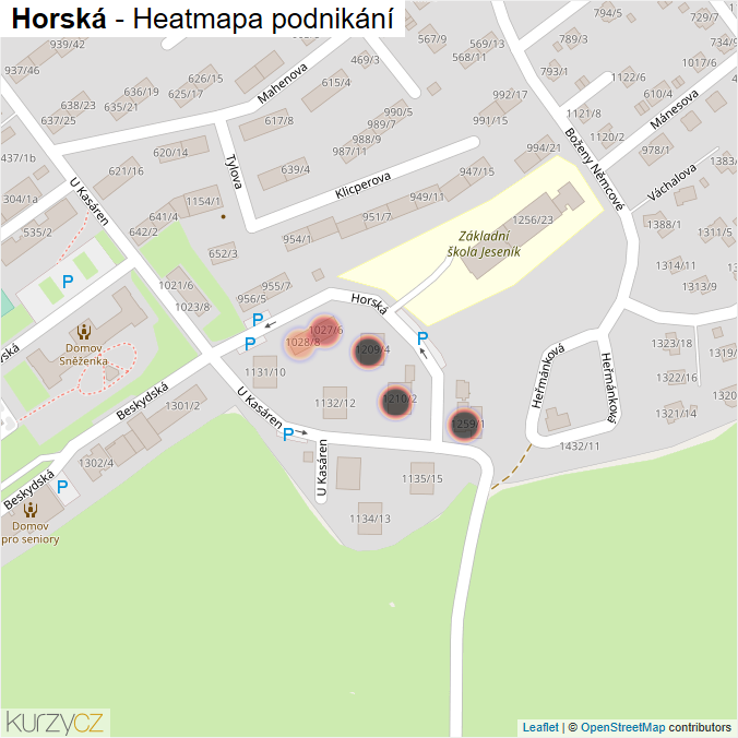 Mapa Horská - Firmy v ulici.