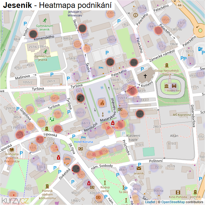 Mapa Jeseník - Firmy v části obce.