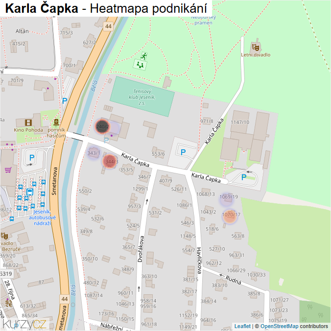 Mapa Karla Čapka - Firmy v ulici.
