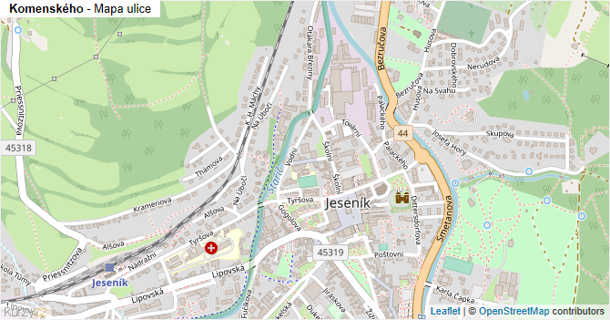 Komenského - mapa ulice