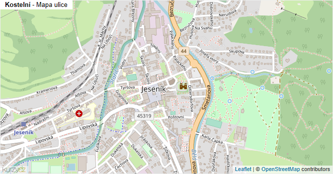 Kostelní - mapa ulice