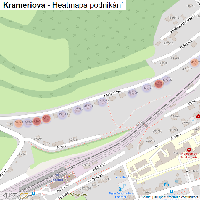 Mapa Krameriova - Firmy v ulici.