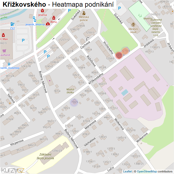 Mapa Křižkovského - Firmy v ulici.