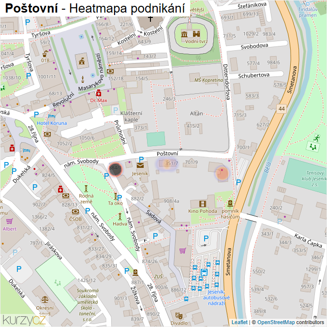 Mapa Poštovní - Firmy v ulici.