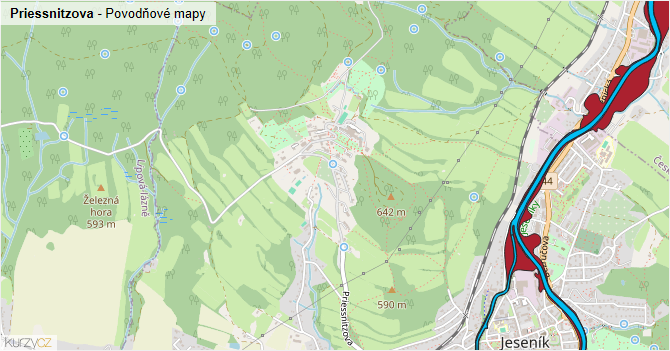 Priessnitzova - záplavové mapy stoleté vody
