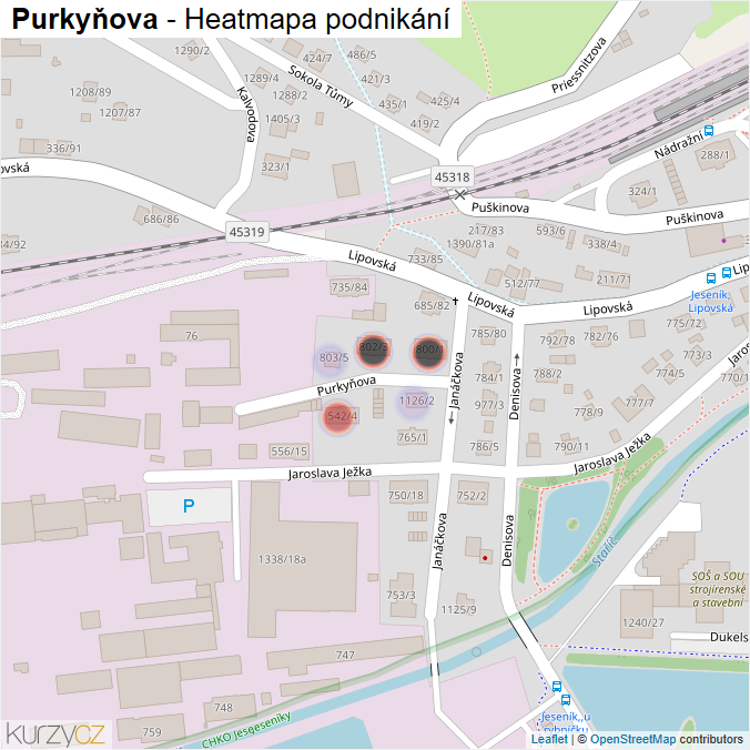 Mapa Purkyňova - Firmy v ulici.