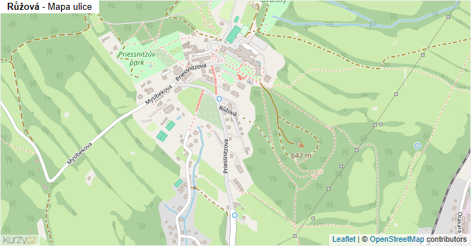 Růžová - mapa ulice