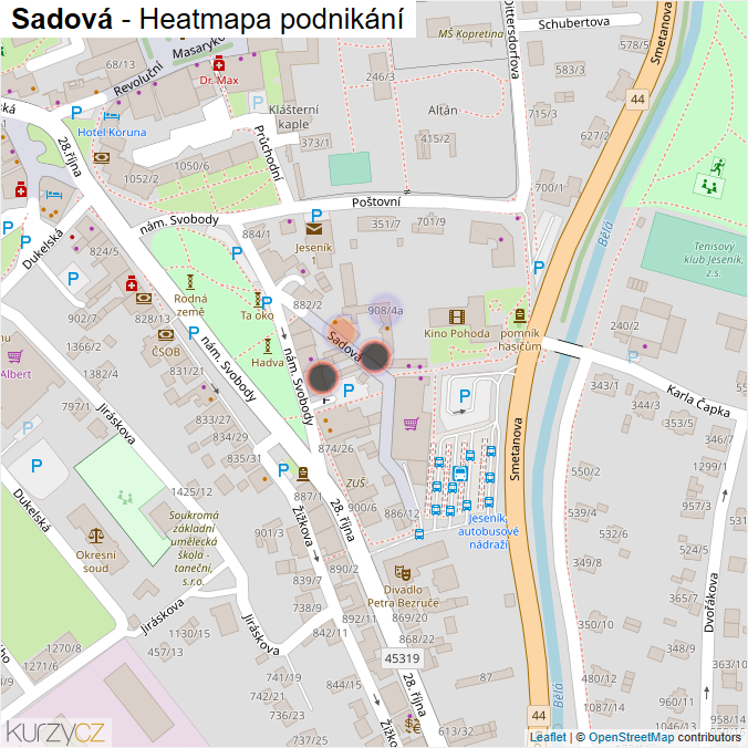 Mapa Sadová - Firmy v ulici.