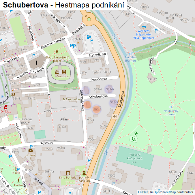 Mapa Schubertova - Firmy v ulici.