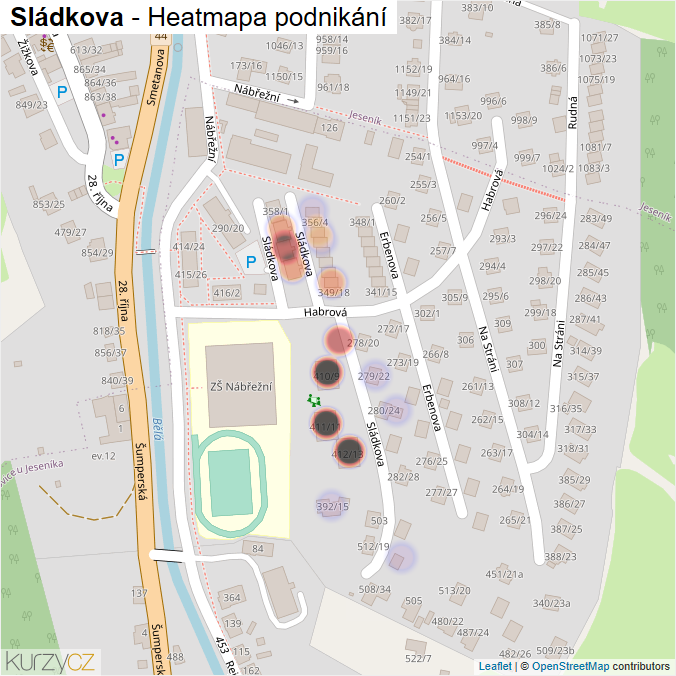 Mapa Sládkova - Firmy v ulici.