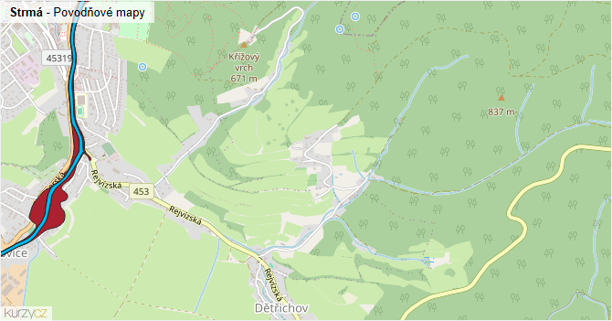 Strmá - záplavové mapy stoleté vody
