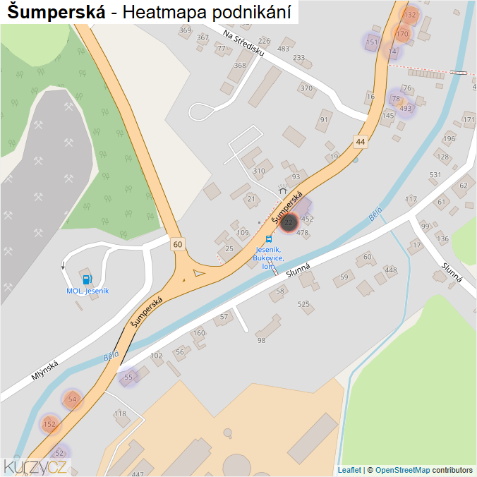 Mapa Šumperská - Firmy v ulici.