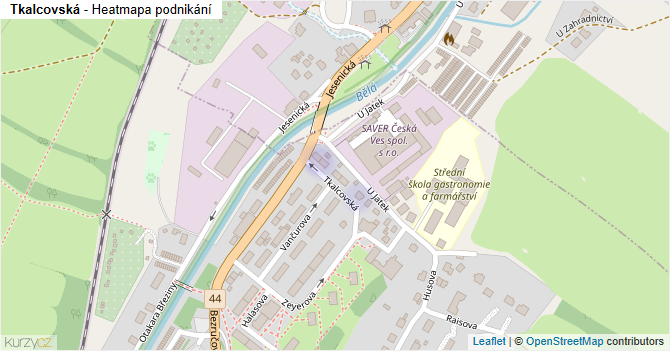 Tkalcovská - mapa podnikání