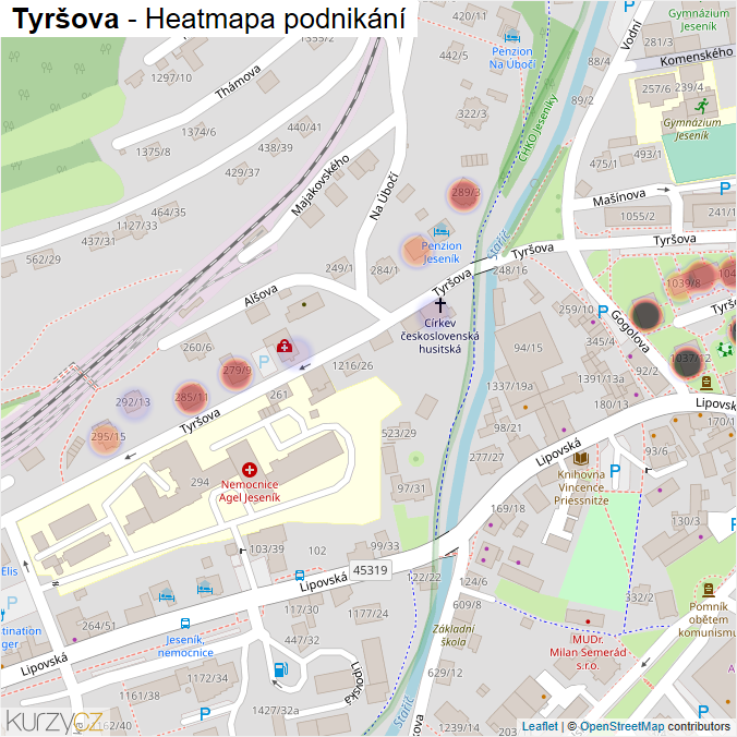 Mapa Tyršova - Firmy v ulici.