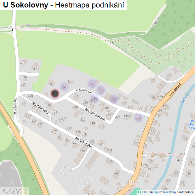Mapa U Sokolovny - Firmy v ulici.