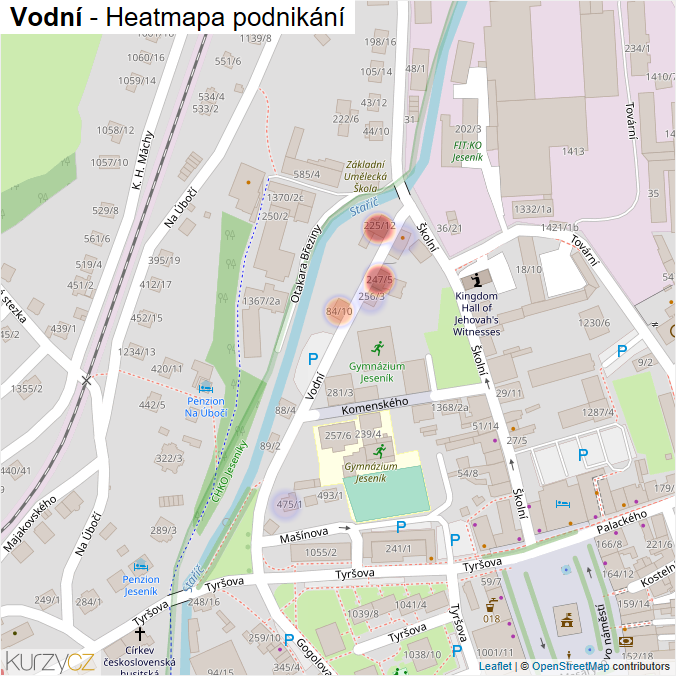 Mapa Vodní - Firmy v ulici.