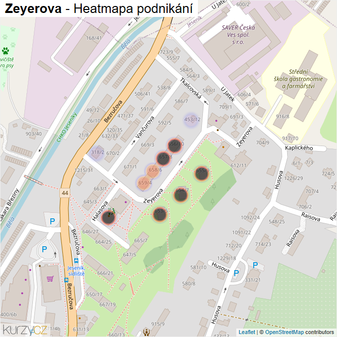 Mapa Zeyerova - Firmy v ulici.