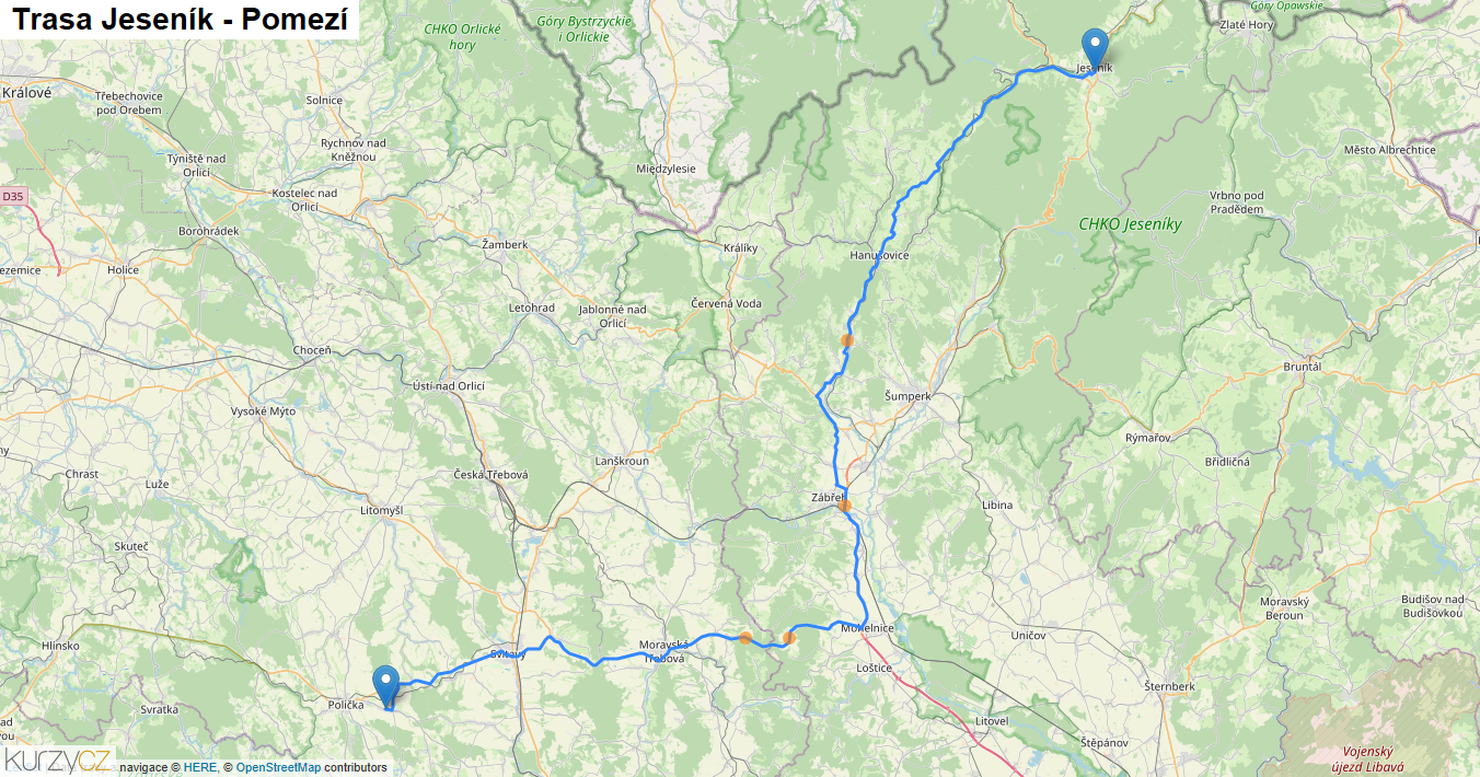 Jeseník-Pomezí, mapa trasy