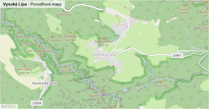 Vysoká Lípa - záplavové mapy stoleté vody