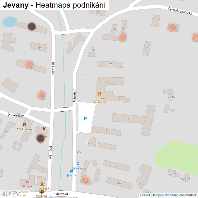 Mapa Jevany - Firmy v obci.