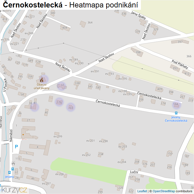 Mapa Černokostelecká - Firmy v ulici.