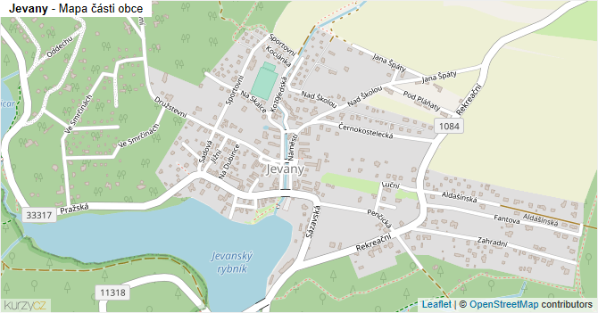 Jevany - mapa části obce