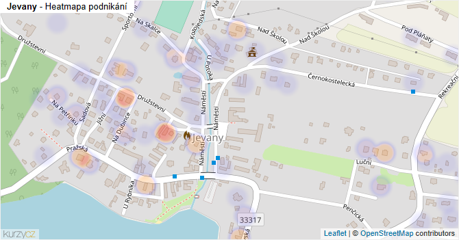 Jevany - mapa podnikání