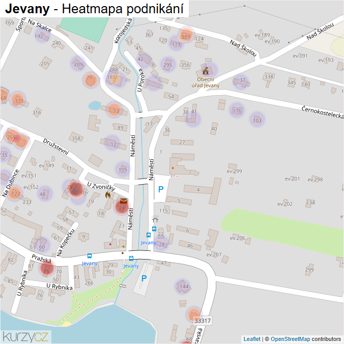 Mapa Jevany - Firmy v části obce.