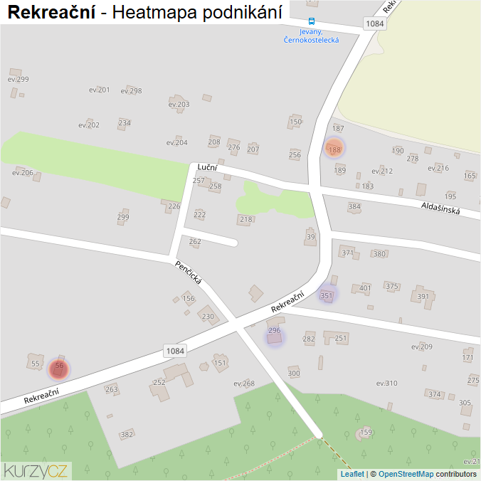 Mapa Rekreační - Firmy v ulici.
