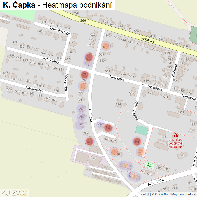 Mapa K. Čapka - Firmy v ulici.