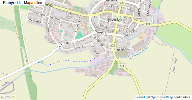 Pionýrská - mapa ulice