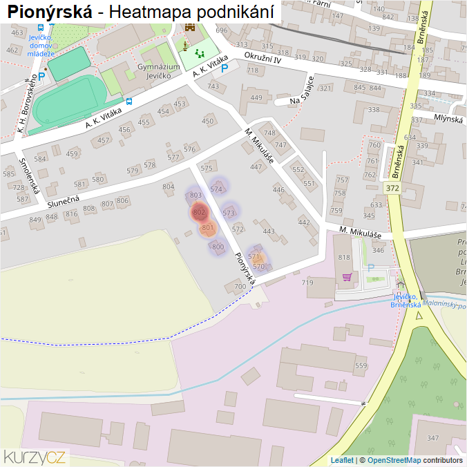 Mapa Pionýrská - Firmy v ulici.