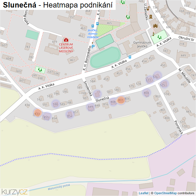 Mapa Slunečná - Firmy v ulici.