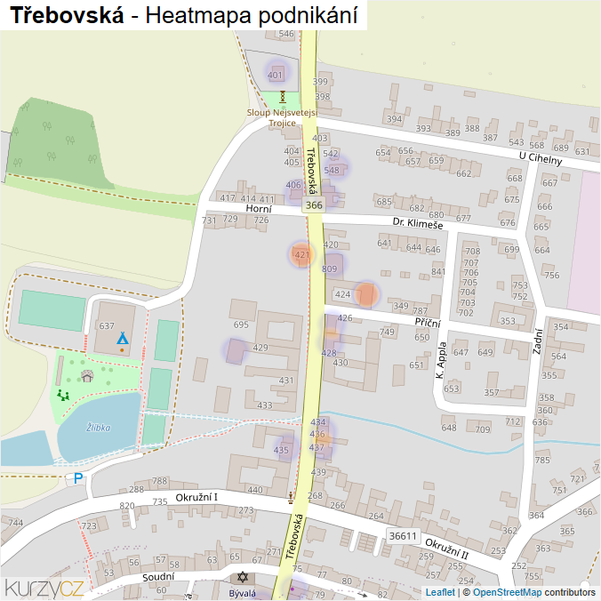 Mapa Třebovská - Firmy v ulici.