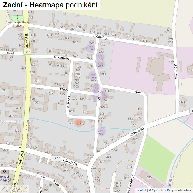 Mapa Zadní - Firmy v ulici.