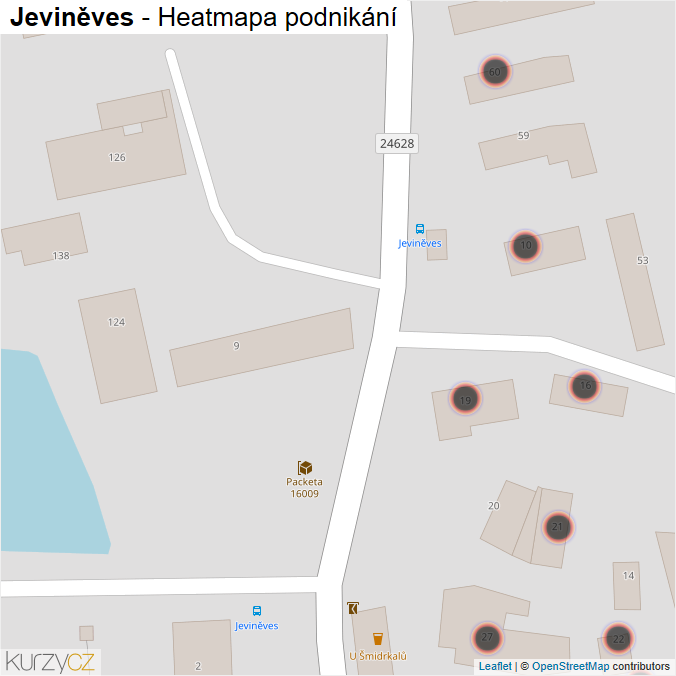 Mapa Jeviněves - Firmy v obci.