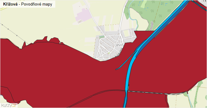 Křížová - záplavové mapy stoleté vody