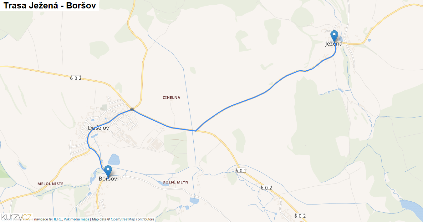 Ježená-Boršov, mapa trasy